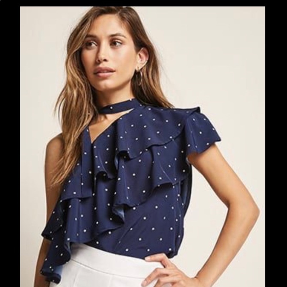 Forever 21 polka dot one shoulder ruffle top